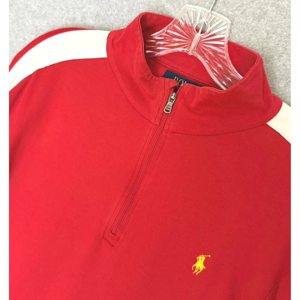 Polo Ralph Lauren Quarter-Zip Men Large Red Pima Soft Touch Colorblock Pullover